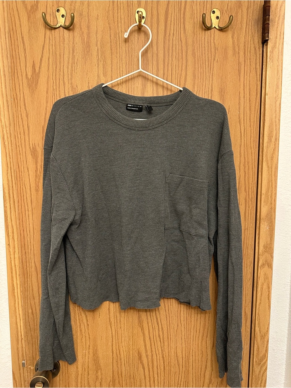 ASOS Design Women's Gray Long-Sleeve Waffle Knit